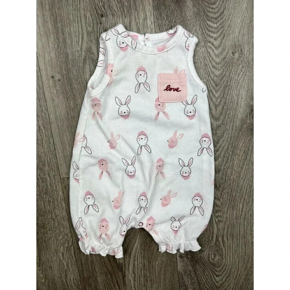 Ellen Degeneres Easter Bunnie Pink And White Sleeveless Romper 9 M